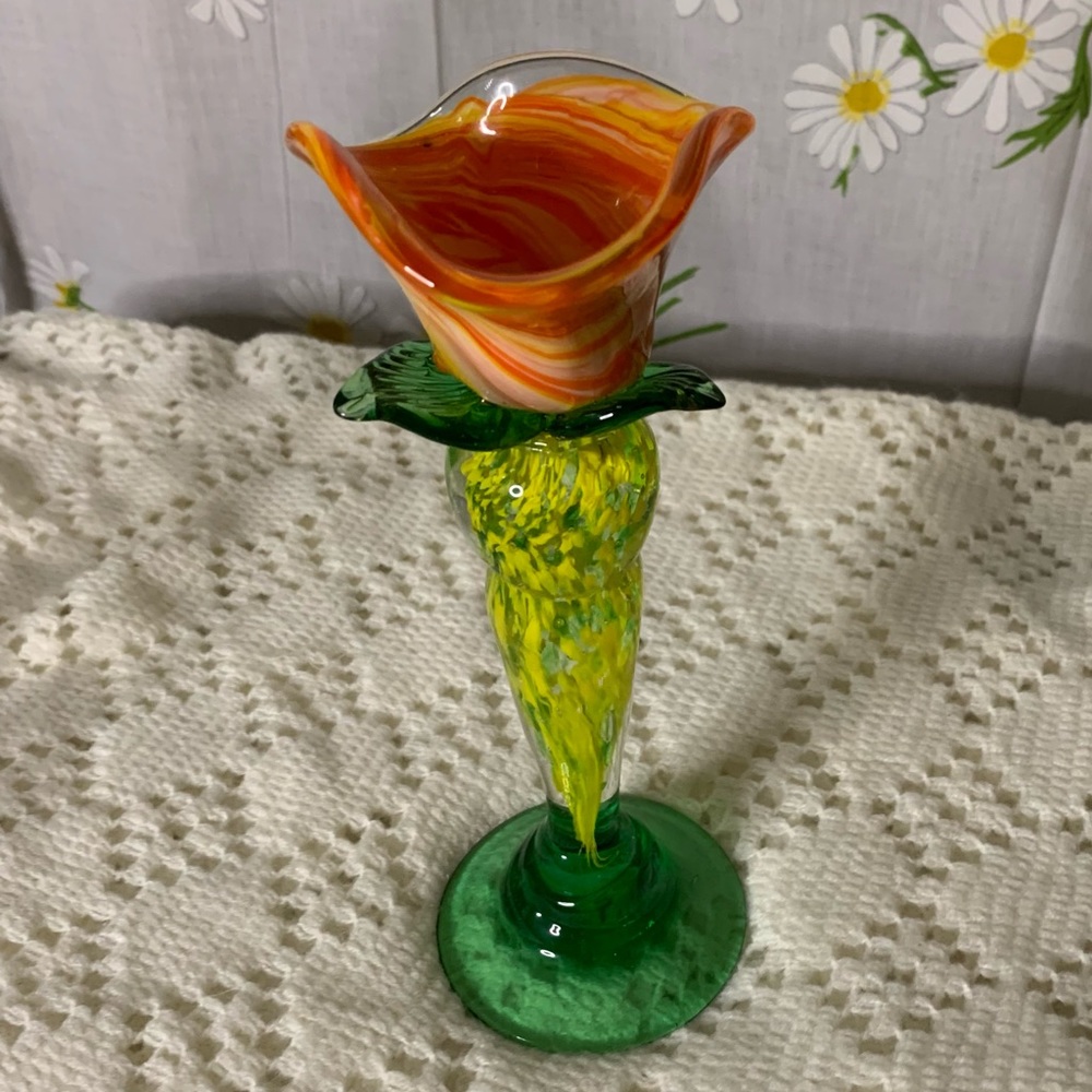 Vintage hand blown glass speckle green orange rose decorative art glass - Picture 3 of 8